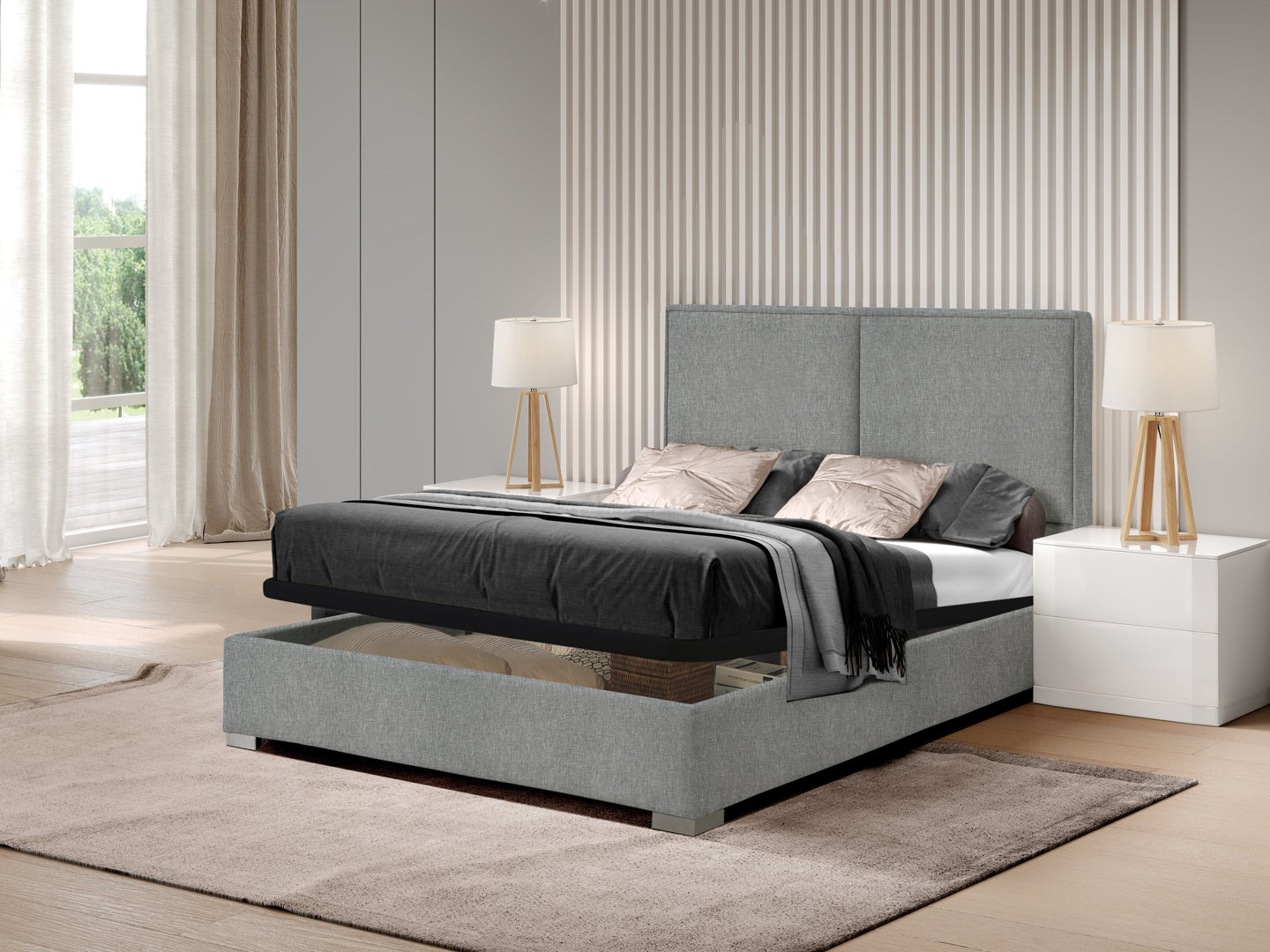 Pesukastiga Voodi Carmina 160X200Cm Savana Light Grey Eritellimus Pesukastiga