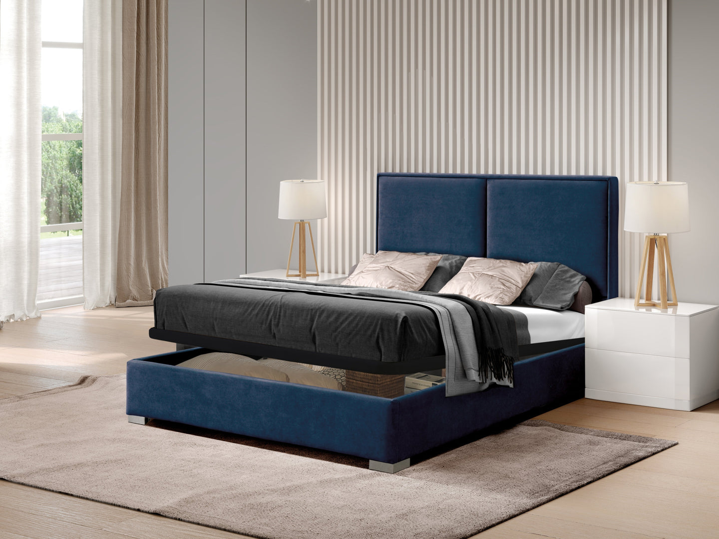 Pesukastiga Voodi Carmina 180X200Cm Velvet Gl41 Navy Blue Eritellimus Pesukastiga