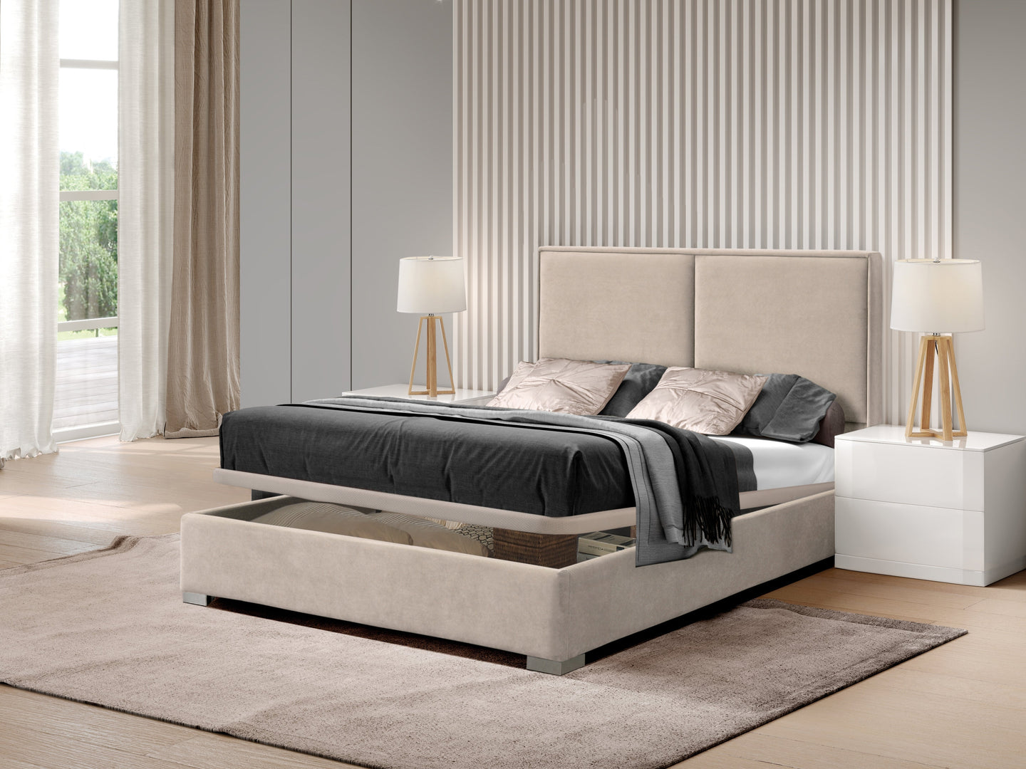 Pesukastiga Voodi Carmina 180X200Cm Velvet Gl5 Beige Eritellimus Pesukastiga