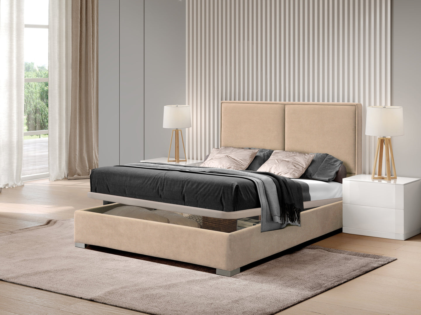 Pesukastiga Voodi Carmina 160X200Cm Velvet Gl7 Camel Eritellimus Pesukastiga