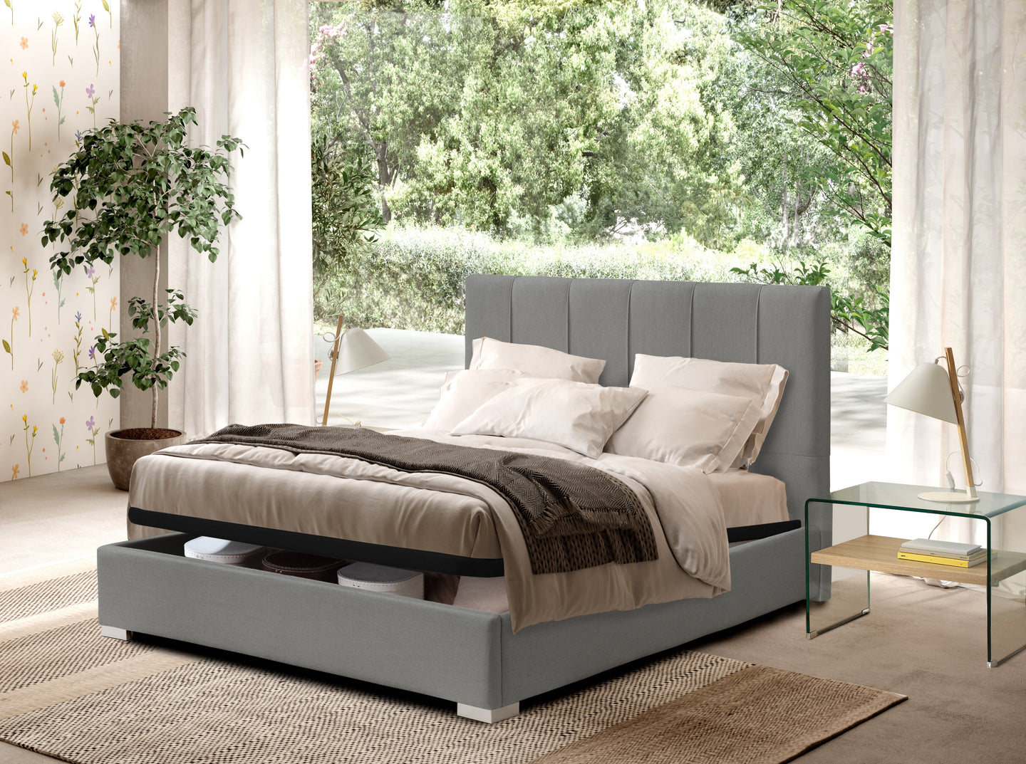 Pesukastiga Voodi Indira 160X200Cm Savana Light Grey Eritellimus Pesukastiga