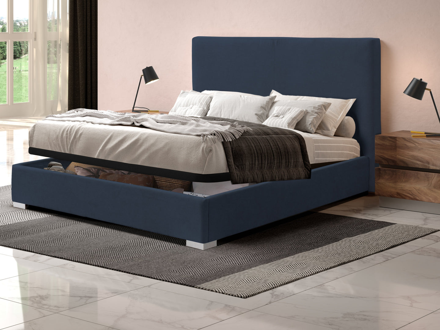 Pesukastiga Voodi Isabel 180X200Cm Velvet Gl41 Navy Blue Eritellimus Pesukastiga