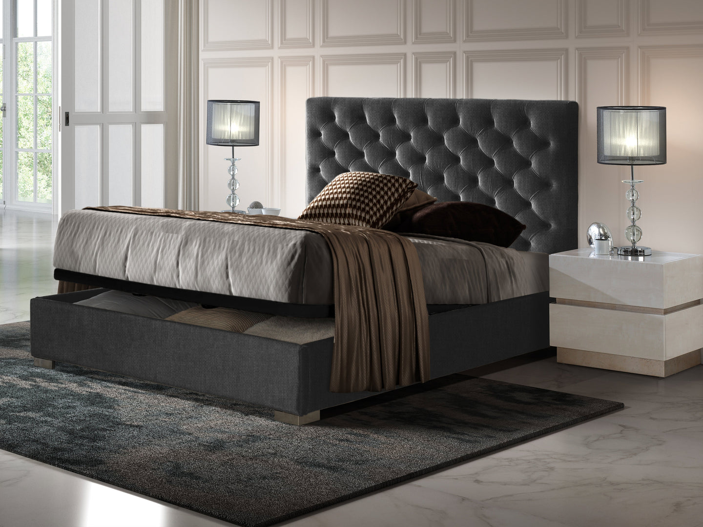 Pesukastiga Voodi Gala 140X200Cm Savana Dark Grey Eritellimus Pesukastiga