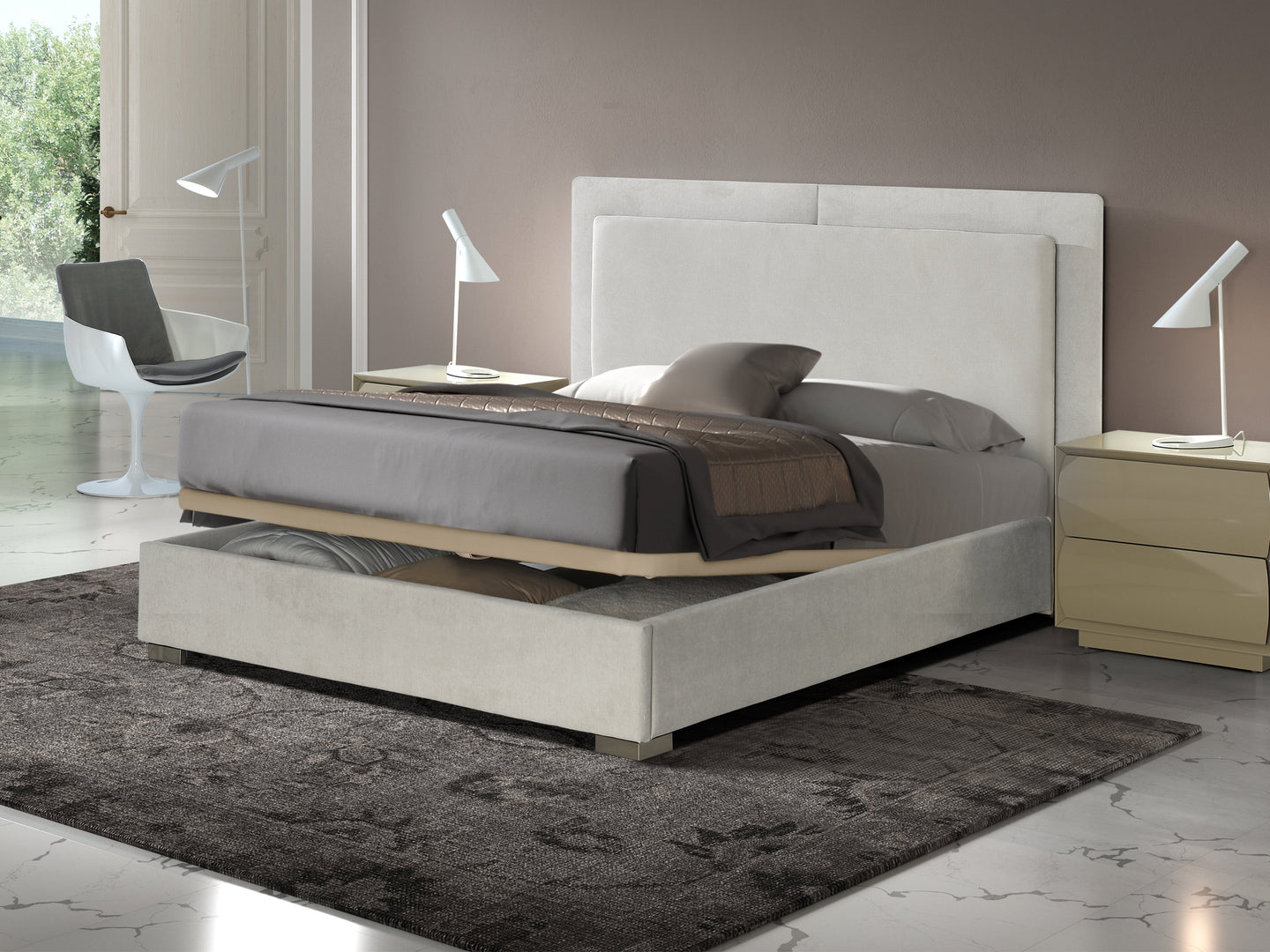 Pesukastiga Voodi Telma 160X200Cm Velvet Gl2 Ivory Eritellimus Pesukastiga